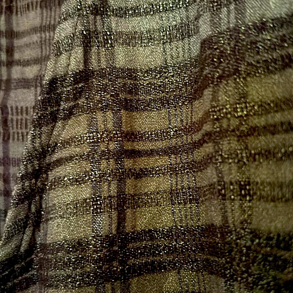 NWOT. Coldwater Creek brown shimmer striped linen blend summer evening blouse. - Picture 5 of 8